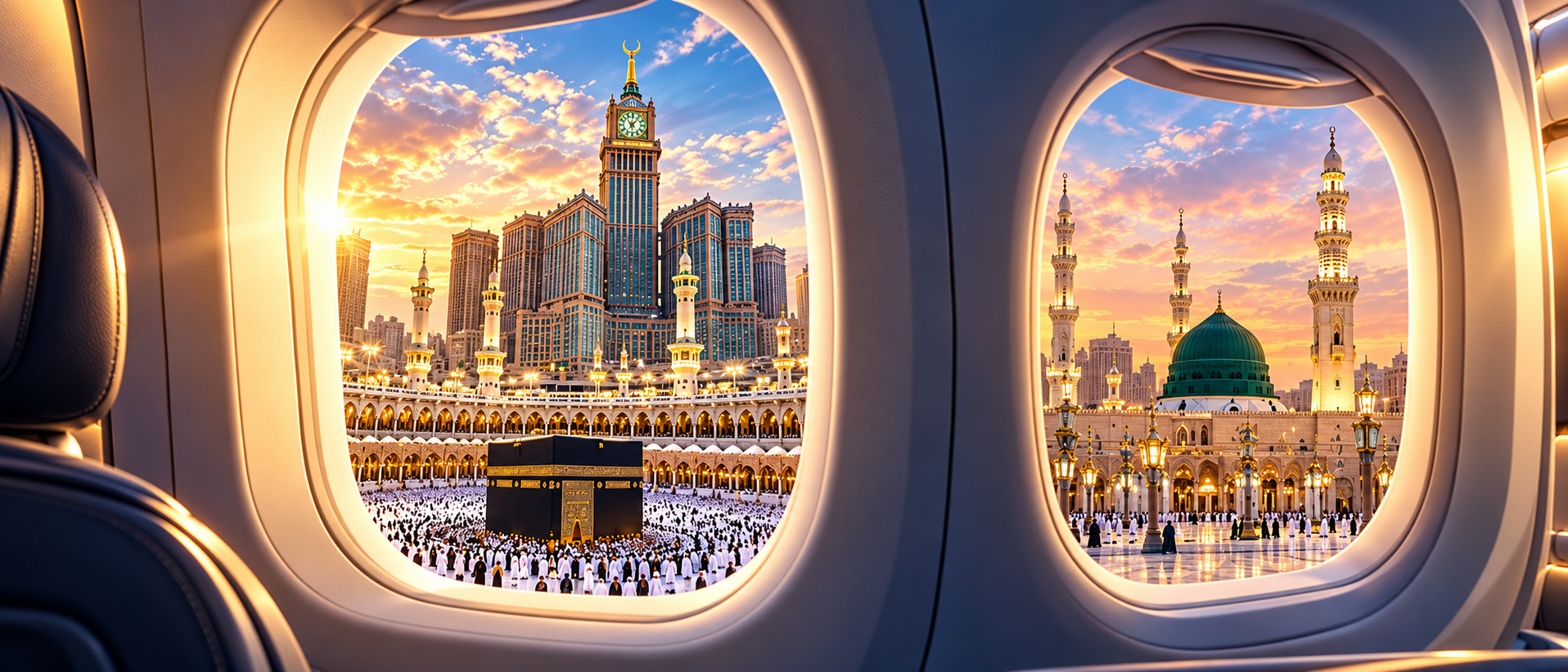 La Kaaba et la Mosquée du Prophète vues depuis les hublots d’un avion